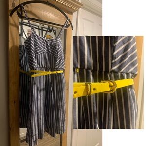Fitted Summer Dress with Neon Yellow Belt